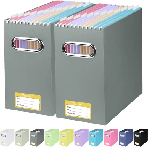Miniatura 21 de BALEINE Caja organizadora de archivos, organizador de carpetas de archivos de cartón con asa para tamaño carta, caja de archivos colgante plegable
