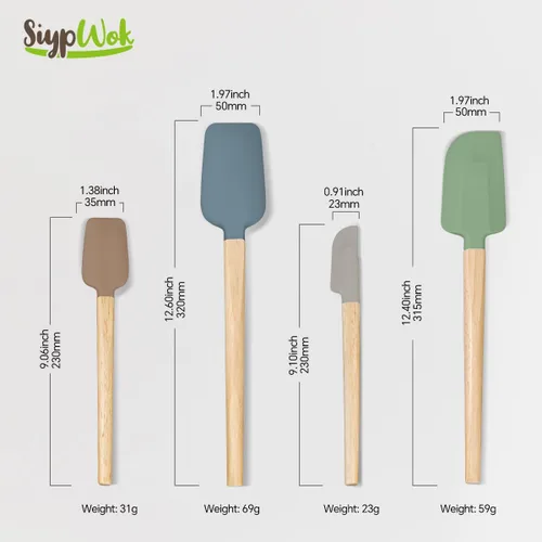 Miniatura 6 de Juego de espátulas de silicona, espátulas de goma de grado alimenticio, 4 espátulas de goma antiadherentes, cuchara, raspador de tarros