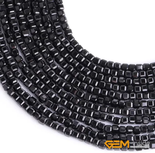 Miniatura 3 de GEM-Inside - Cuentas espaciadoras pequeñas de 0.098 in de espinela negra natural, cuentas espaciadoras en forma de cubo facetado, cuentas para hacer