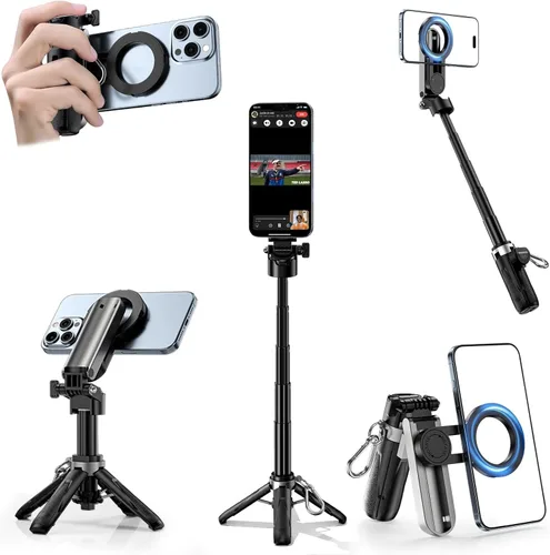 CloudValley Palo magnético para selfie y mini trípode, estabilizador de mano extensible de rotación de 360°, agarre de cámara con control remoto,
