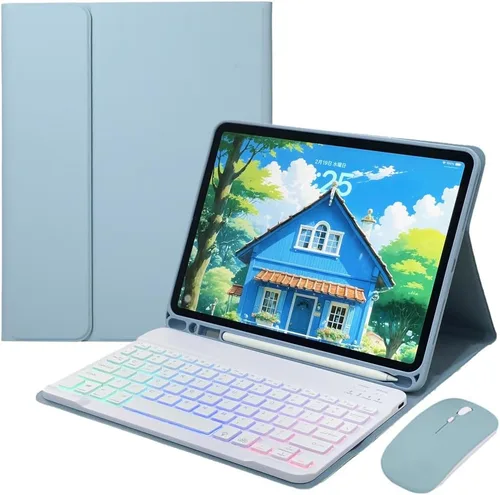 Miniatura 10 de Funda con teclado retroiluminado arcoíris para Galaxy Tab S6 Lite de 10.4 pulgadas con mouse y 7 colores RGB retroiluminación colorida teclado