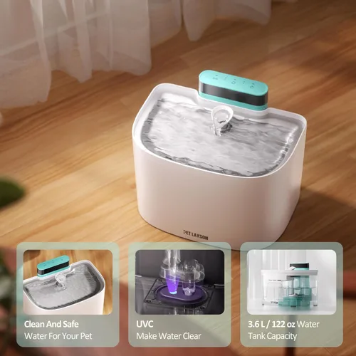 Miniatura 4 de PET LAYSON - Fuente de agua para gatos sin bombas, fuentes inalámbricas inteligentes que funcionan con pilas, 3.6L/122 onzas con tecnología Maglev