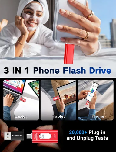 Miniatura 2 de Memoria Stick de 256 GB para iPhone Flash Drive, almacenamiento de teléfono para fotos y videos, copia de seguridad de archivos, compatible con Rojo