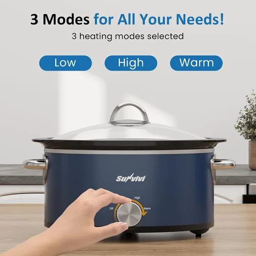 Miniatura 2 de Olla de cocción lenta de 3QT, olla pequeña con 3 ajustes de calentamiento y olla de cerámica extraíble, mini calentador de alimentos con tapa de Azul