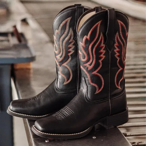 Miniatura 7 de Palitutu Botas vaqueras para mujer a media pantorrilla, botas vaqueras de cuero para mujer, botas de punta con bordado occidental