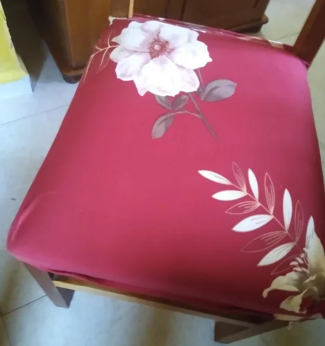 Miniatura 7 de SearchI - Fundas de asiento para sillas de comedor elásticas, juego de 6, fundas de asiento suaves extraíbles y lavables para sillas de comedor, Rojo