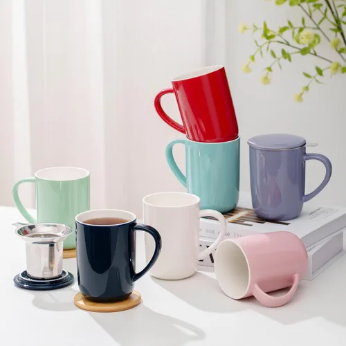 Miniatura 9 de CEEFU Taza de Té de Porcelana con Infusor y Tapa, Tetera con Filtro y Posavasos, Taza de Té de Hojas Sueltas Infusor Preparador, 16 OZ para Verde