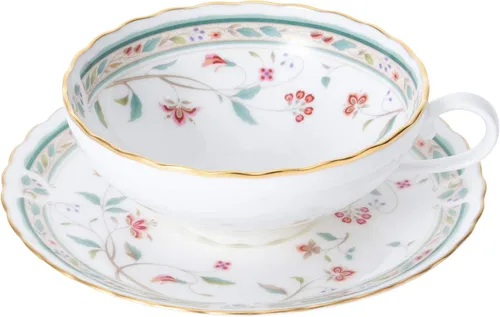 Miniatura 5 de Noritake P58043A/4409 - Taza de té y platillo (juego de pares) 6.1 onzas líquidas (180 cc) con cincel de flores para 2 invitados, porcelana de hueso
