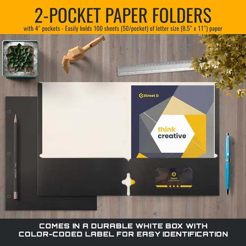 Miniatura 3 de Better Office Products Carpetas portafolio de dos bolsillos, paquete de 50 unidades, color negro, carpetas de papel tamaño carta, 50 piezas