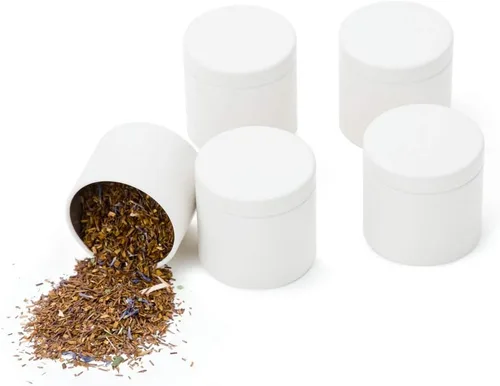 Mini caja de lata pequeña con tapas, recipiente para almacenamiento de café, té, dulces, almacenamiento de hojas sueltas, té, latas de té, 5 Blanco