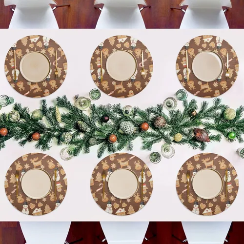 Miniatura 7 de Christmas Gingerbread Cookies Brown Round Table Placemats, Non Slip Washable Kitchen Table Mat for Kitchen Table one sizex6