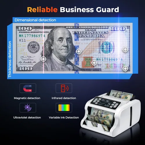 Miniatura 3 de MUNBYN IMC09 Máquina contadora de dinero de denominación mixta, contador de valores, contador de billetes UV/MG/IR/MT, máquina de conteo de dinero