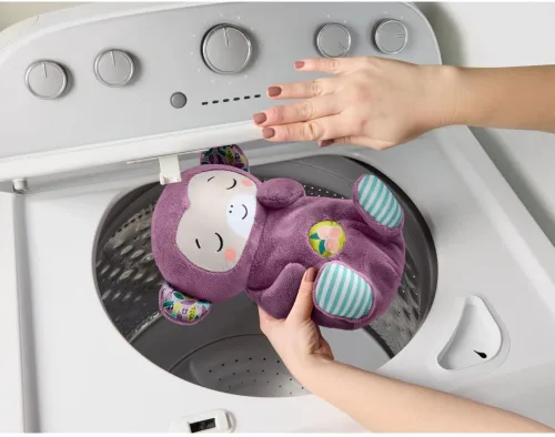 Miniatura 4 de Fisher-Price Juguetes para bebés Soothe ‘n Snuggle Mono púrpura de peluche máquina de sonido portátil con movimiento de respiración y luces
