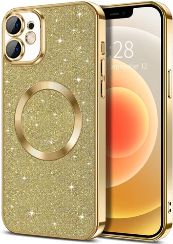 Miniatura 72 de Hython Funda para iPhone 13 Pro Max con purpurina, fundas magnéticas transparentes para teléfono con protector de lente de cámara