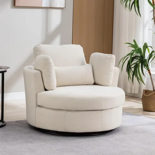 Miniatura 39 de Chifee & Vingol Silla decorativa giratoria de gran tamaño de 40.35 pulgadas, silla redonda tapizada de barril con almohadas, sillas giratorias