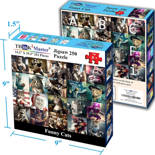 Miniatura 6 de Think2Master Funny Cats - Rompecabezas de 250 piezas con conmovedores gatitos y gatos. Divertido rompecabezas para adolescentes, adultos y personas