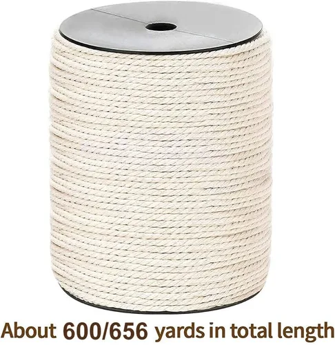 Miniatura 4 de Cordón de macramé de 2 mm x 656 yardas (1968 pies), cuerda de macramé de algodón natural - cuerda de algodón de macramé trenzada de 3 hilos