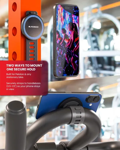 Miniatura 3 de Soporte para teléfono de gimnasio y cochecito compatible con MagSafe, 17 imanes fuertes, soporte magnético para bicicleta, correa ajustable