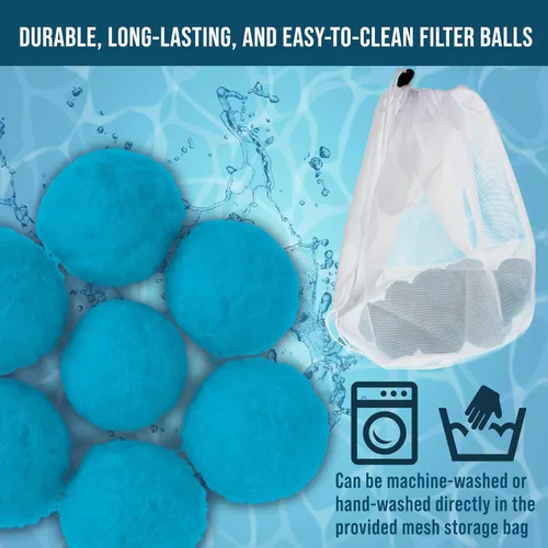 Miniatura 4 de U.S. Pool Supply Bolas de filtro de piscina azules de 1.5 libras para filtro de arena, medios de filtro de fibra reutilizables para filtros de arena