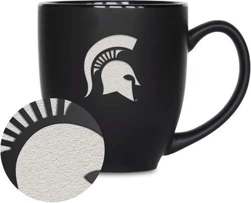 Miniatura 388 de Rico Industries - Taza de cerámica mate negra con grabado láser estándar de 15oz para NCAA (escuelas T & U) - Para bebidas calientes o frías