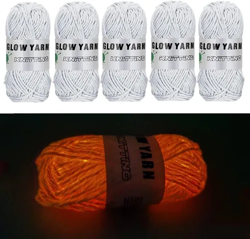 Miniatura 9 de 5 rollos de hilo que brillan en la oscuridad, ganchillo para tejer brillante mejorado, suministros de costura de hilo luminoso para manualidades