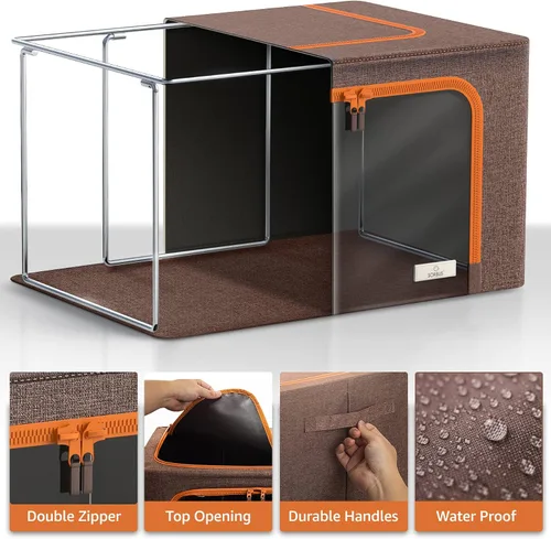 Miniatura 3 de Sorbus Contenedores de almacenamiento con marco de metal, bolsas organizadoras de ropa apilables y plegables, contenedores de almacenamiento de tela