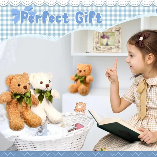 Miniatura 6 de HyDren 15 piezas de osos de peluche de 10 pulgadas, lindo juguete de oso suave con corbata para baby shower, cumpleaños, día de San Valentín, Blanco