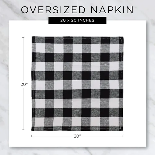 Miniatura 7 de DII Tri-Color Check Collection - Juego de servilletas 100% algodón, 20 x 20 pulgadas, color negro, 6 piezas