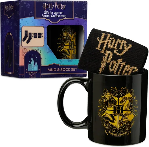 Get Trend Juego de tazas de café y calcetines de Harry Potter, taza de cerámica de 11.5 onzas con calcetines altos, bonitos regalos para mujeres
