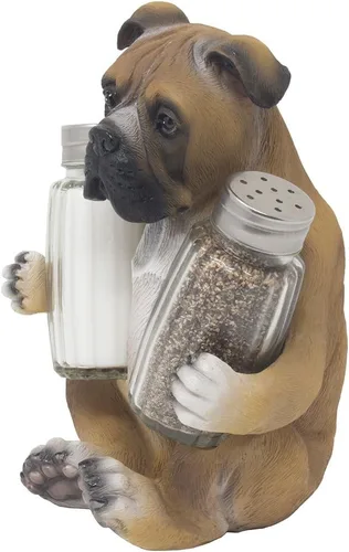 Miniatura 2 de Boxer Puppy - Juego de salero y pimentero de cristal con soporte de exhibición decorativo, figura para decoración de cocina, estantes de especias