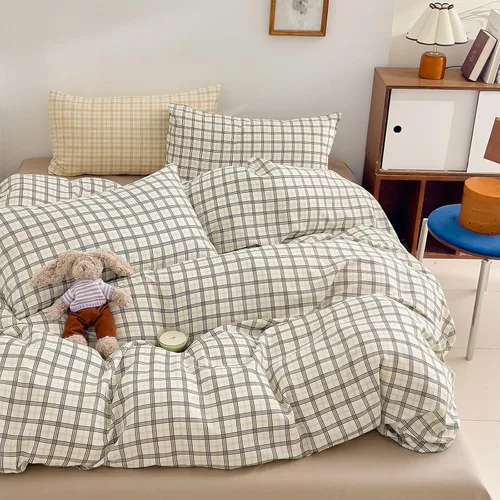 Miniatura 48 de HighBuy Juego de funda de edredón vintage con volantes y estampado de rayas francesas, 100% algodón con cierre de cremallera, juego de ropa de cama