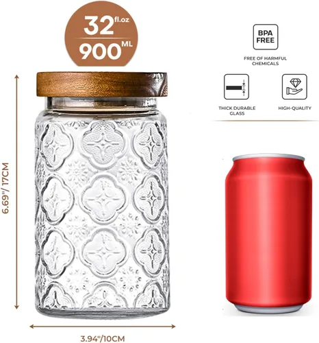 Miniatura 2 de Adodeen Juego de 3 tarros de vidrio de 32oz con tapa hermética, botes de cocina para encimera, juego de recipientes para café y azúcar, recipientes