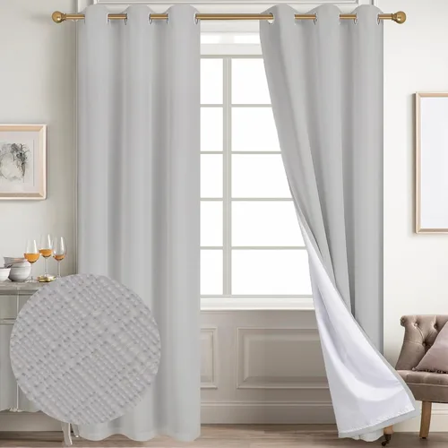 Miniatura 124 de Diraysid Cortinas 100% opacas de lino beige para dormitorio, con ojales, aislamiento térmico, cortinas de oscurecimiento de habitación