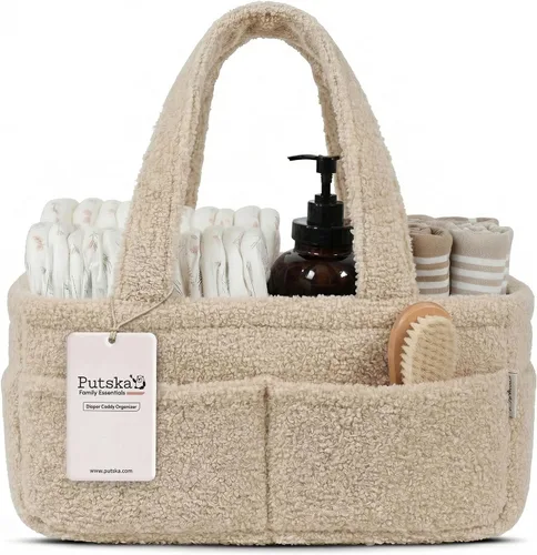 Miniatura 10 de PUTSKA Organizador de pañales para bebé para mesa de cambio – Elegante cesta de almacenamiento para guardería, artículos esenciales para recién