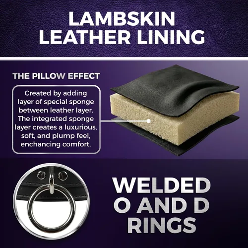 Miniatura 5 de Melanie Collar Latigo Leather Lambskin O-Ring Handmade Padded Leather Collar Negro