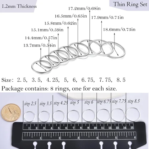 Miniatura 5 de CANDYFANCY Anillos delgados de plata de ley 925 de 0.039 pulgadas apilados por debajo de la rodilla para mujer, anillos apilables, tamaño 2.5-8.5