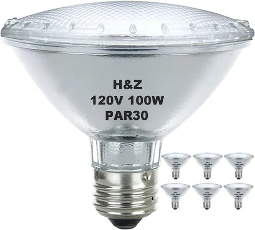 Miniatura 9 de H&Z Cuello corto Par30, paquete de 6 paquetes de halógeno Par30s de alta salida 39 W 120 V, Par30 regulable blanco cálido 3000 K, 39 W Par30 luz