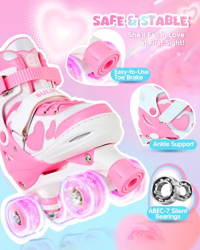 Miniatura 5 de SULIFEEL - Patines ajustables de estilo tie-dye arcoíris para niñas y niños de 3 a 5 años, 5 a 8 años, 6 a 12 años, rosa y morado, con luces