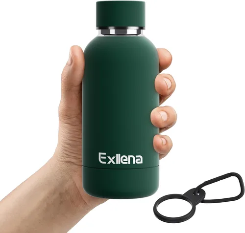 Miniatura 26 de Exllena Botella de agua pequeña de 12 onzas con clip, doble pared de acero inoxidable al vacío, pequeña botella de agua aislada que mantiene