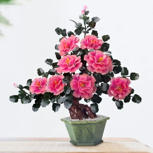 Miniatura 5 de Plantas artificiales de simulación en maceta, árbol bonsái, plantas artificiales de jade en maceta, flor de peonía, árbol artificial tallado