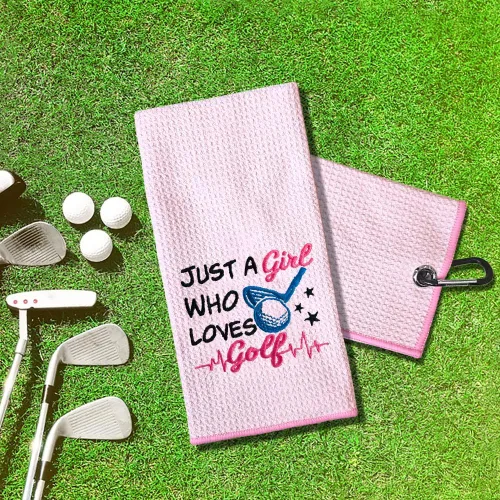 Miniatura 6 de TOUNER Just A Girl Who Loves Golf Toalla bordada para bolsas de golf con clip, divertidos regalos de golfista rosa para tía, novia, hermana, rosa081