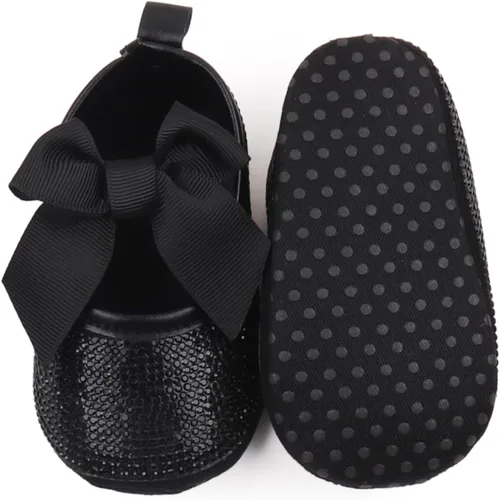 Miniatura 6 de Zapatos planos Mary Jane para bebés y niñas, con lazo brillante y diamantes de princesa, zapatos antideslizantes para cuna
