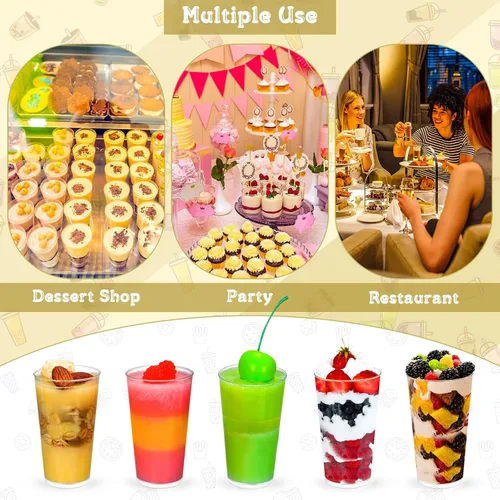 Miniatura 7 de Chengu Mini vasos de postre de plástico transparente de 3 onzas con cucharas, tazas redondas de postre para parfait, vasos de chupito de aperitivo