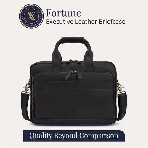 Miniatura 8 de Luxorro Maletín de cuero de grano completo para hombre, bolsa para laptop con compartimento de cuero para computadora Negro