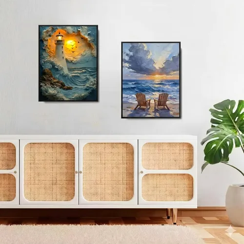 Miniatura 2 de askkqtx 2 Pack Paint by Numbers Kit for Adults with Frame, Framed Beach Paint by Numbers Kit for Adults, DIY Sea Painting by Numbers with Wooden