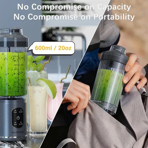 Miniatura 5 de Licuadora personal, licuadora portátil para batidos y licuados, tritura hielo, jugo, pulso, 4 programas, sin cable, recargable por USB-C, recipiente
