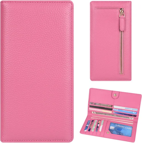 Miniatura 36 de Billetera para mujer, billetera RFID extradelgada, bolso plegable de cuero, con 11 ranuras para tarjetas y ventana de identificación, lindo monedero