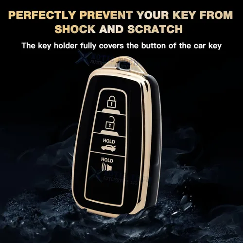 Miniatura 4 de x xotic tech Carcasa de TPU negra con sello completo para llavero de 4 botones antipolvo con llavero compatible con Toyota Camry RAV4 C-HR Avalon