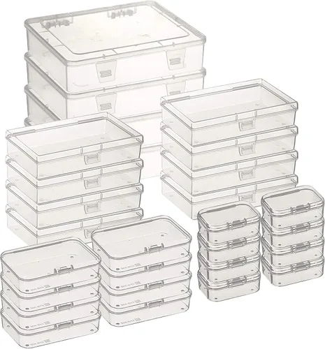Miniatura 10 de Paquete de 85 recipientes rectangulares de plástico transparente de varios tamaños Tapa con bisagras, para cuentas y pequeños artículos
