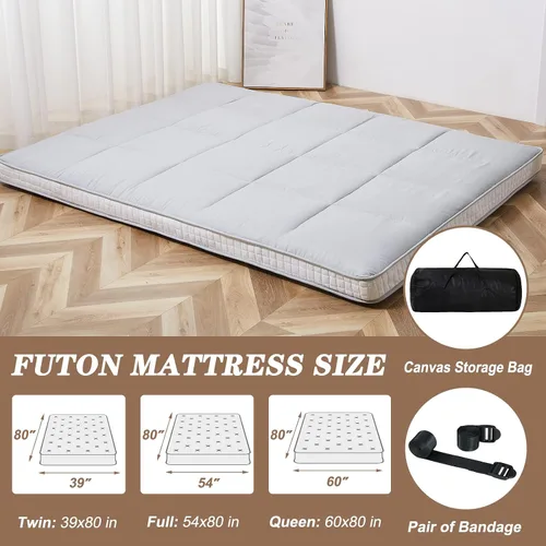 Miniatura 5 de DoCred Colchón de futón japonés de tamaño individual, colchón de futón extra grueso, colchón japonés plegable para adultos, almohadilla de dormir